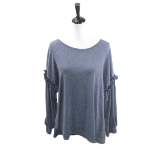 Muted Navy Blue Ruffle Long Sleeve Top Size XL - Picture 1 of 5